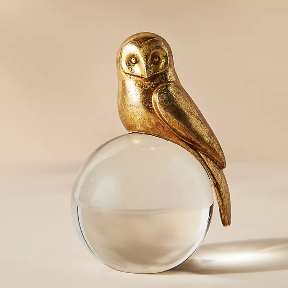 Anthropologie Charlotte Woodland Crystal Ball Decorative Owl